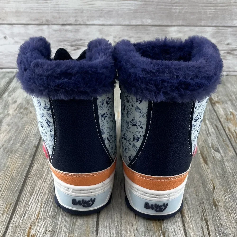 Toddler Bluey Winter Boot Shoes Faux Fur Trim Size 8